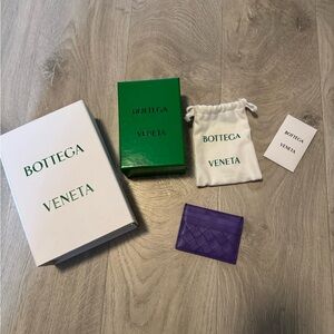 Bottega Veneta Purple Intrecciato Leather Card Case with Original Box & Dust Bag